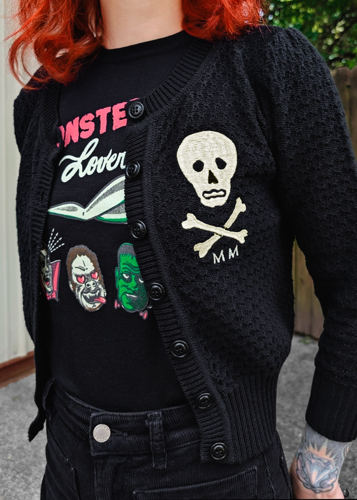 Mischief Made Skull Cropped Cotton Cardigan