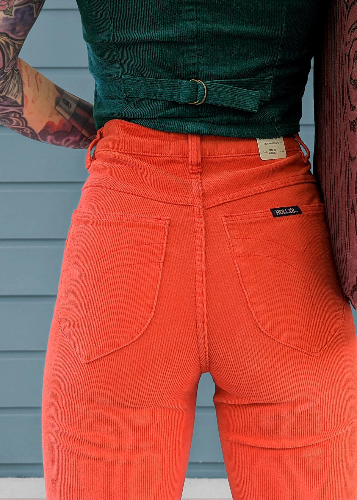 70s inspired Blood Orange Corduroy High Rise Waist Eastcoast Corduroy Flares by Rolla's Jeans
