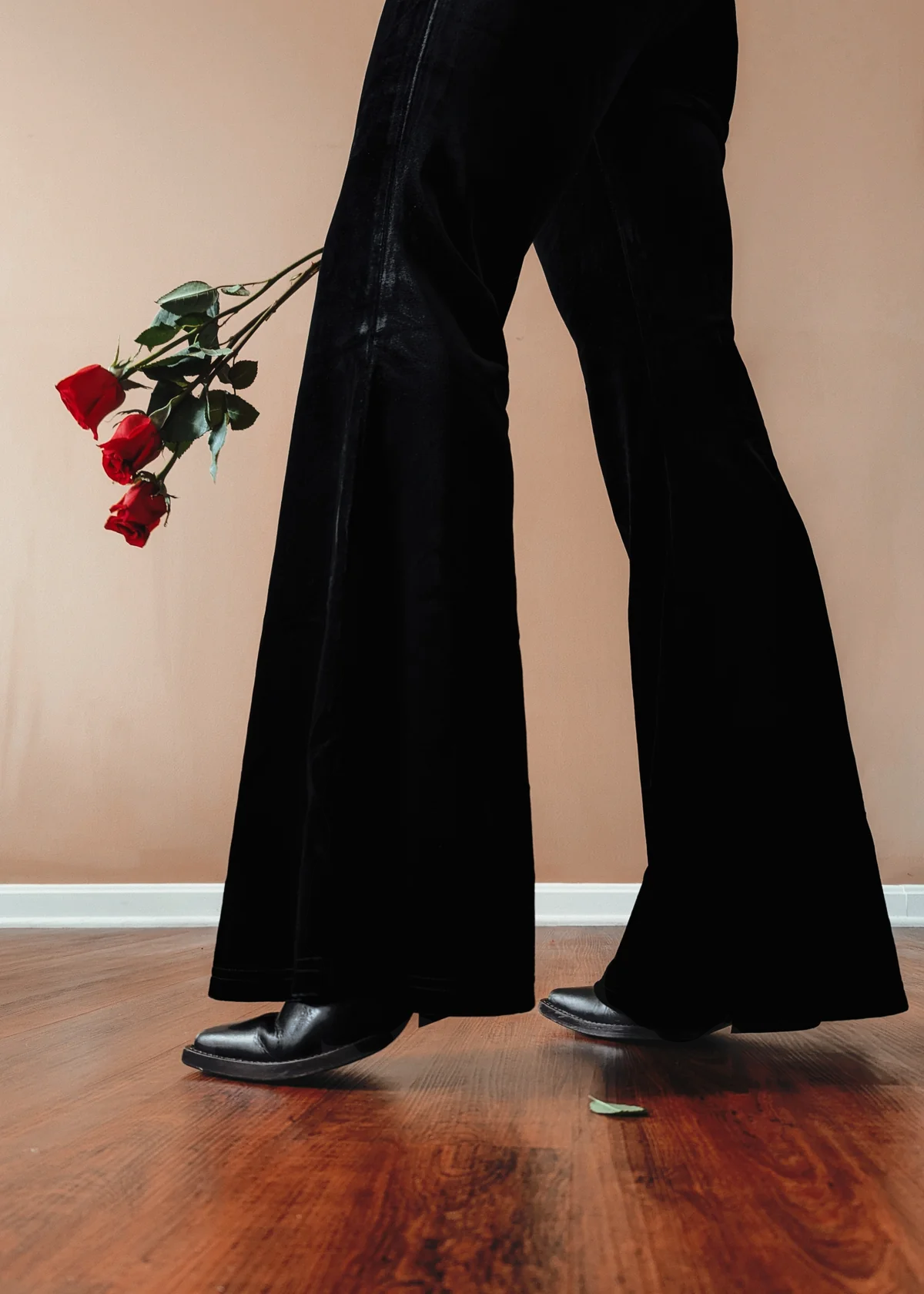 70s inspired black velvet flare bell bottom pants