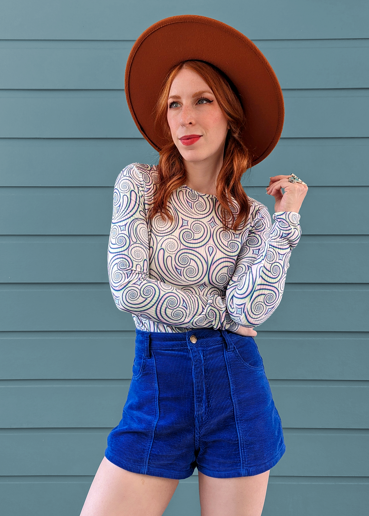 70s inspired electric blue corduroy Dusters shorts with high rise waist by Rolla's Jeans