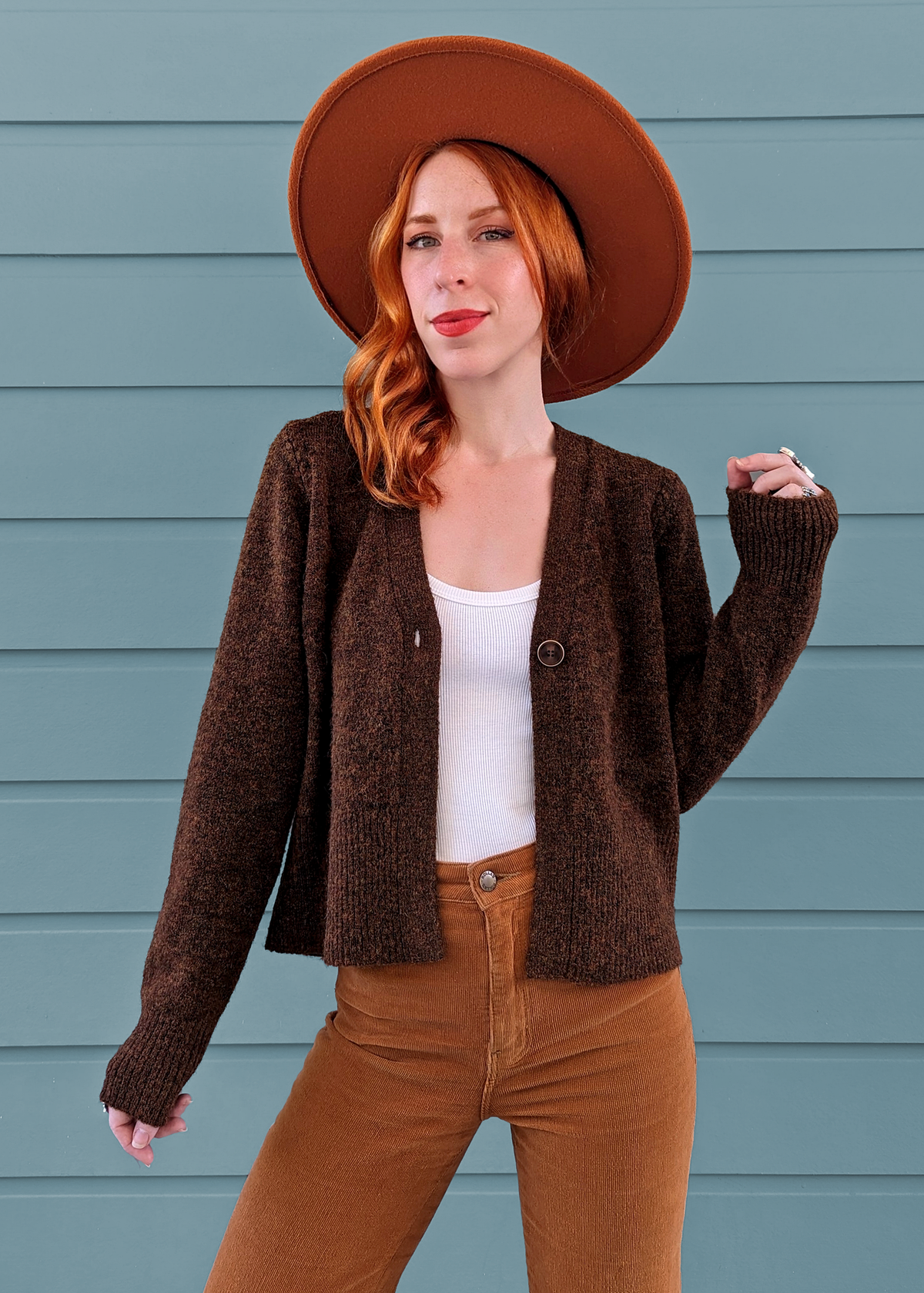 Cinnamon Brown Marl slouchy one button knit cardigan by Nice Things by Paloma S.