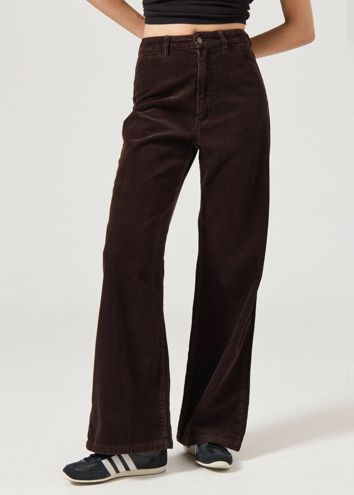 Chocolate Brown Corduroy Wide Leg Full Length Sailor Pants