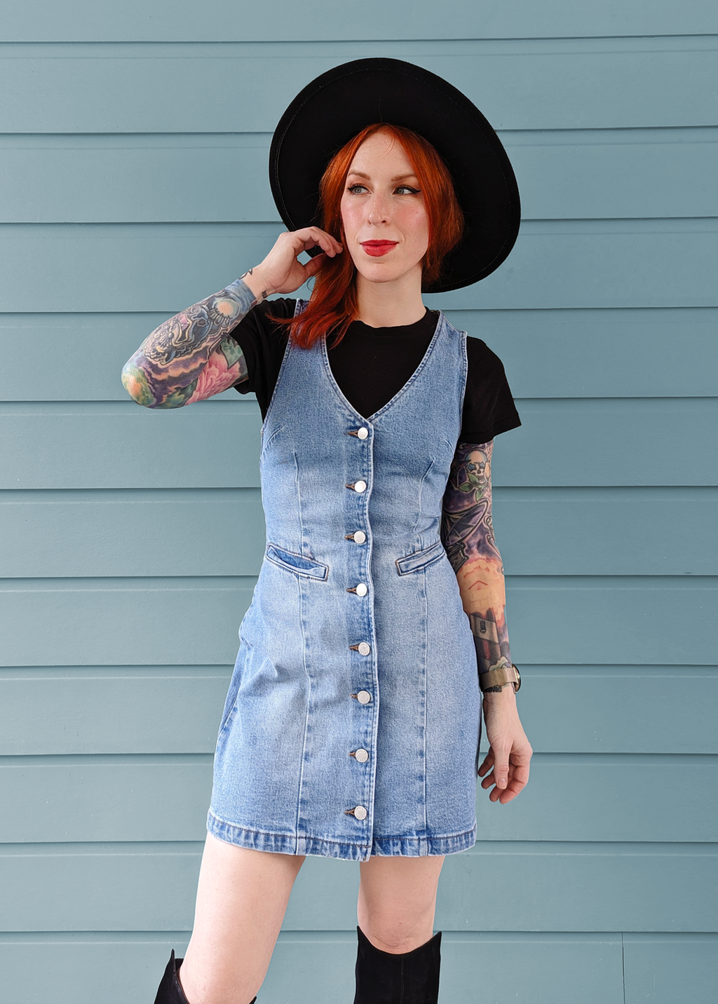 Mid Blue Denim 90s Inspired Mini Dress by Rolla's – Black Salt