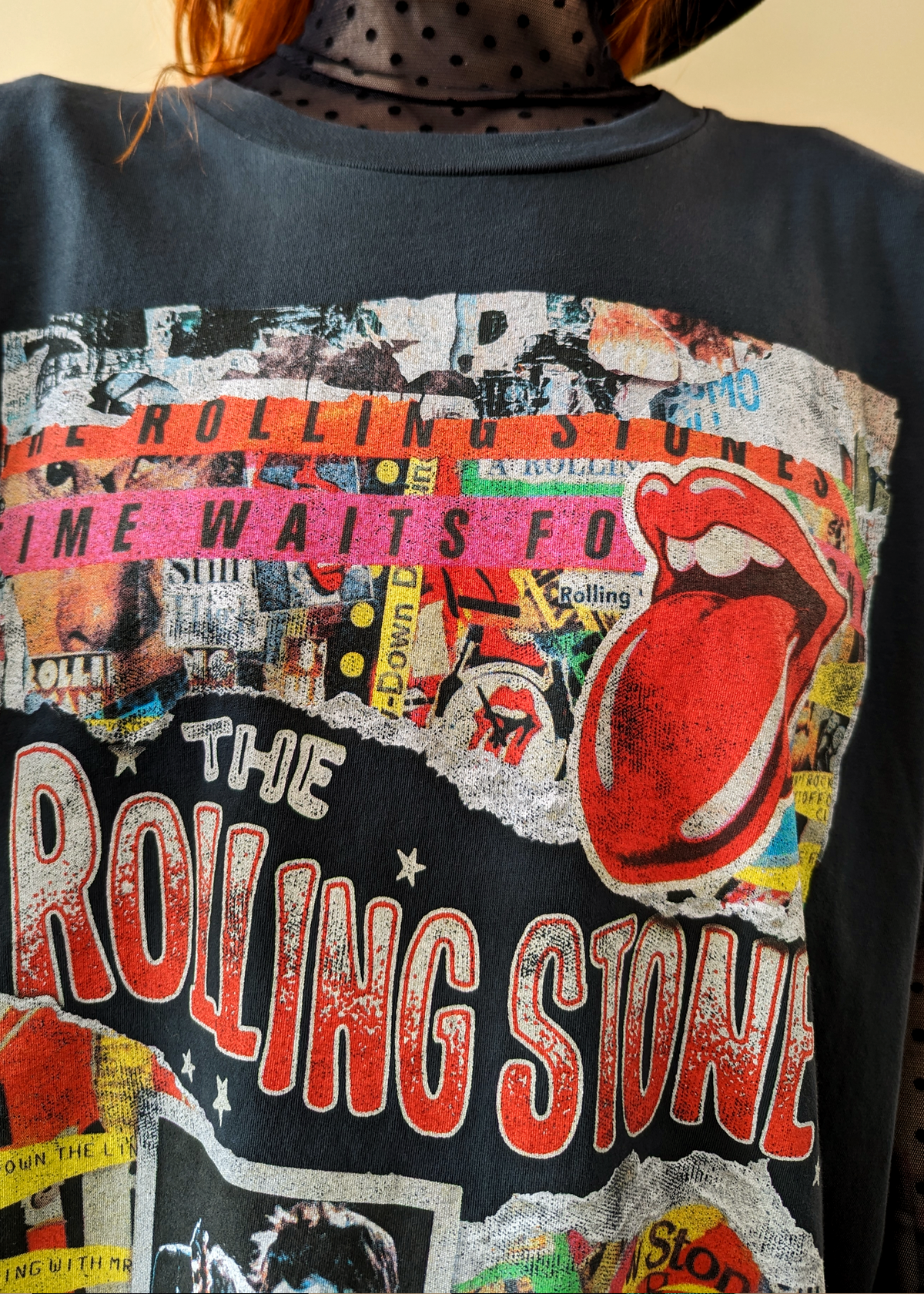 Daydreamer LA Rolling Stones Time Waits for No One Tongue Tickets Photograph Oversized Tee. Officially Licensed and made in California
