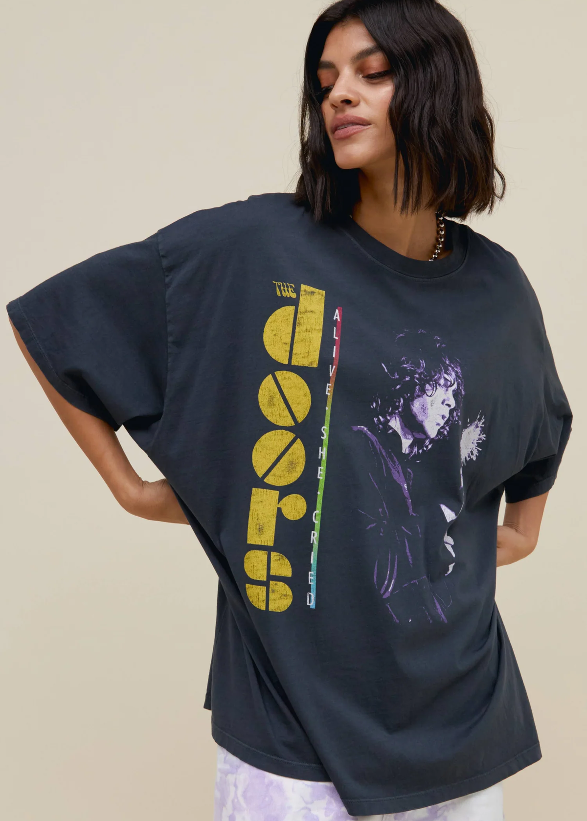 Daydreamer LA The Doors Jim Morrison Alive She Cried One Size Oversized Tee. Made in California and officially licensed