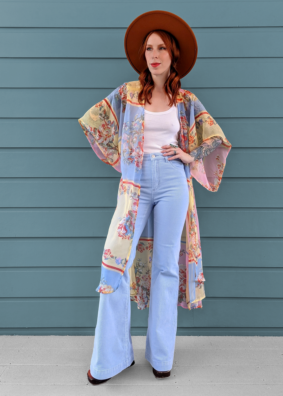 Rolla's Jeans Wisteria Blue Corduroy Flares. 70s inspired bell bottoms with a high rise waist, velvety thin wale corduroy, and a flare leg