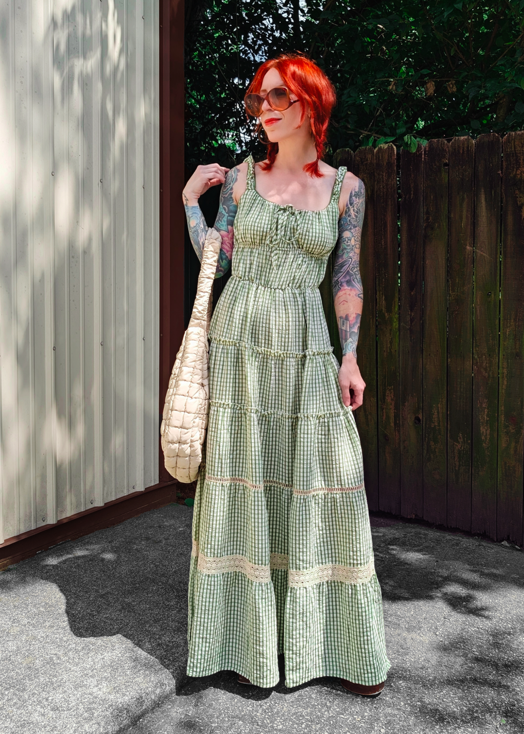 Green Gingham Tiered Milkmaid Maxi Dress by Daisy Street – Black Salt