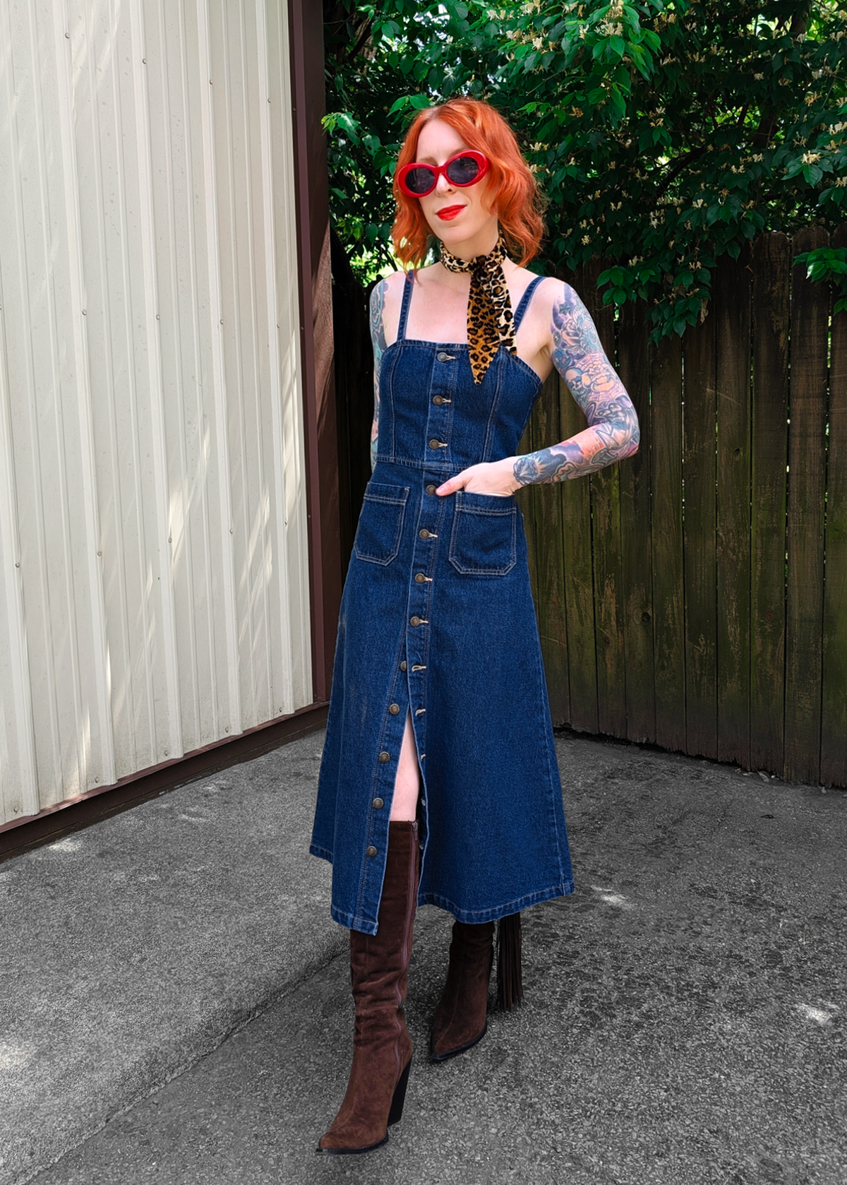 Dark Indigo Denim Mara Strappy Midi Dress ✿ Organic Cotton