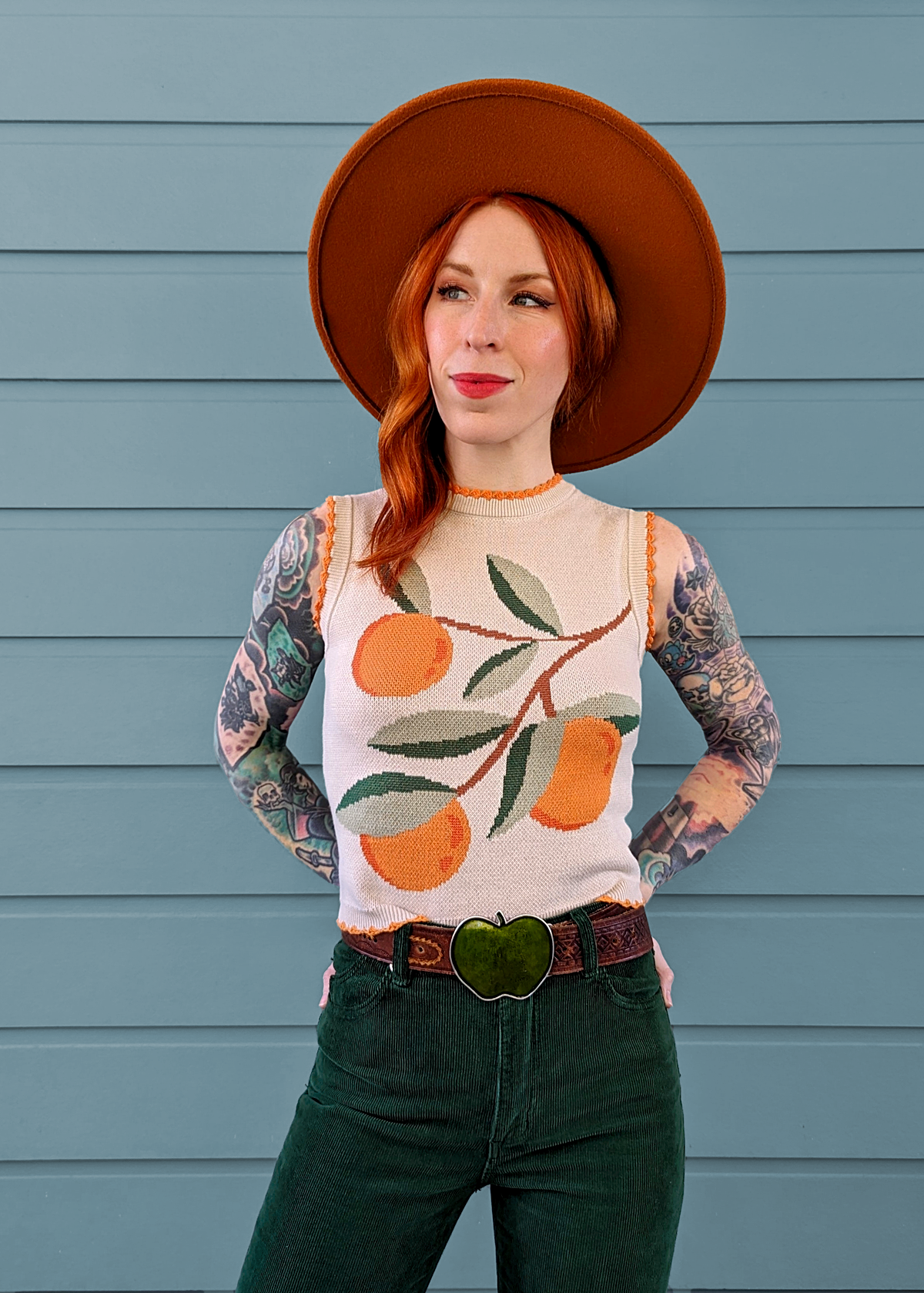 Another Girl Organic Cotton Orange Fruit Neroli Knit Vest Top with crochet trim