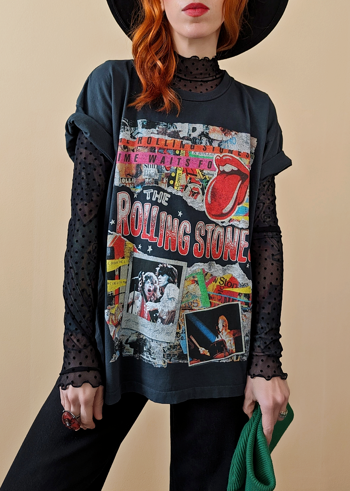 Daydreamer LA Rolling Stones Time Waits for No One Tongue Tickets Photograph Oversized Tee. Officially Licensed and made in California