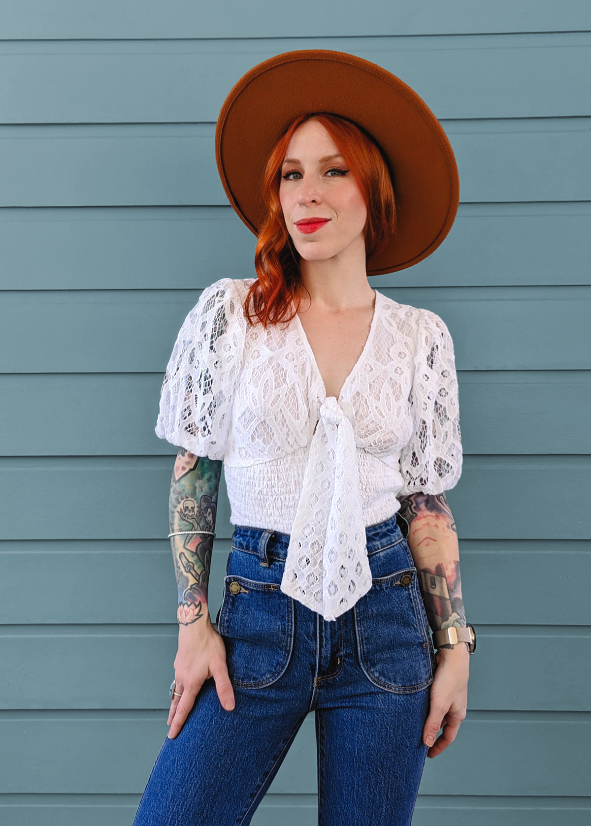 Songbird White Lace Smocked Top