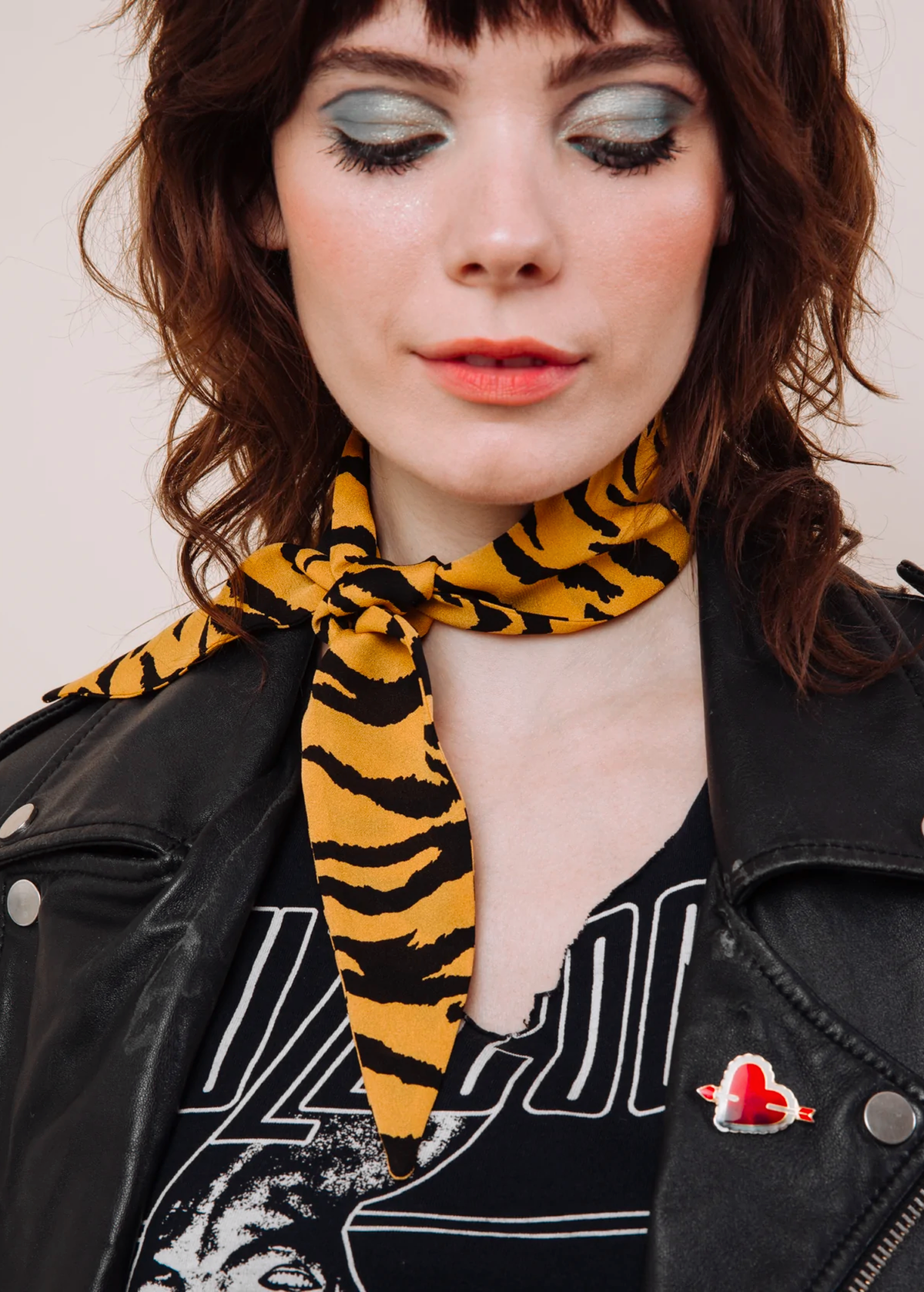 Orange Mustard and Black Tiger Print Silk Scarf Neck Tie by I'm With the Band, handmade in california