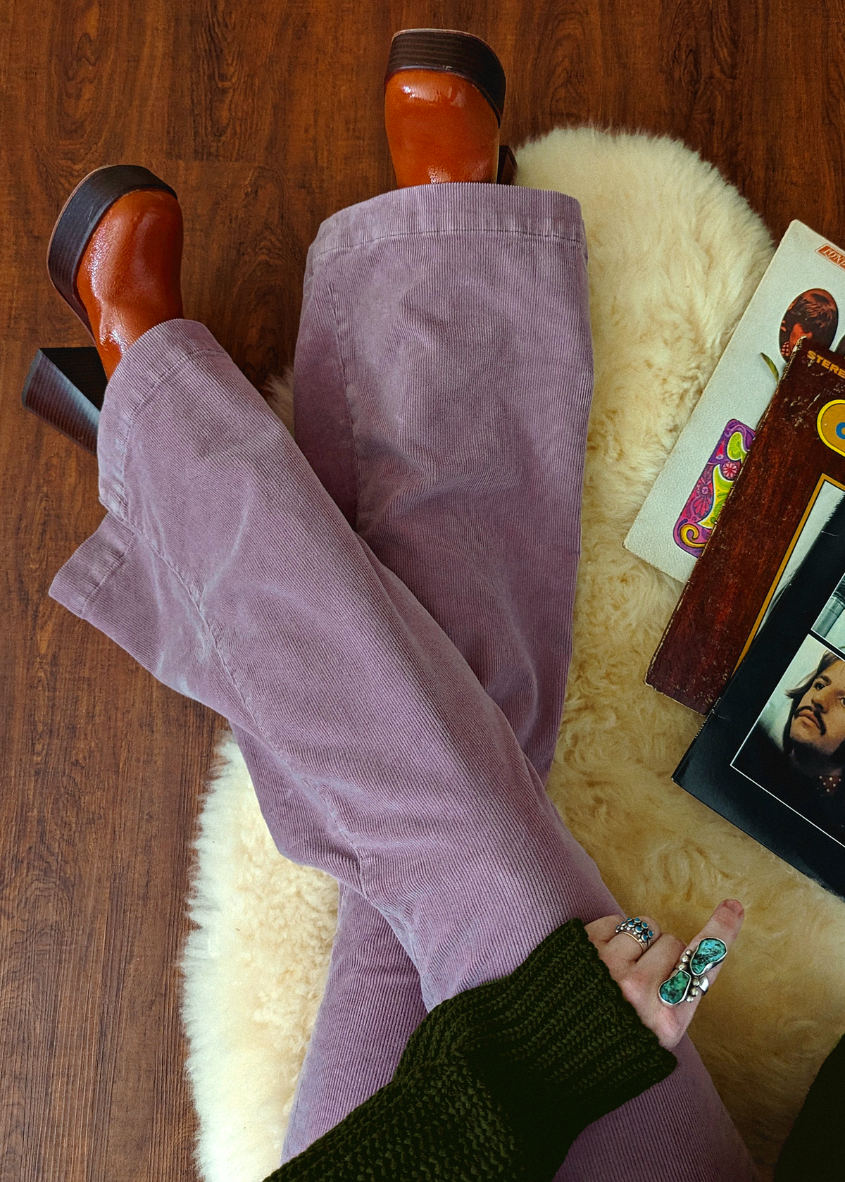 70s inspired Dusty Plum purple corduroy Eastcoast Flares with high rise waist by Rolla's Jeans