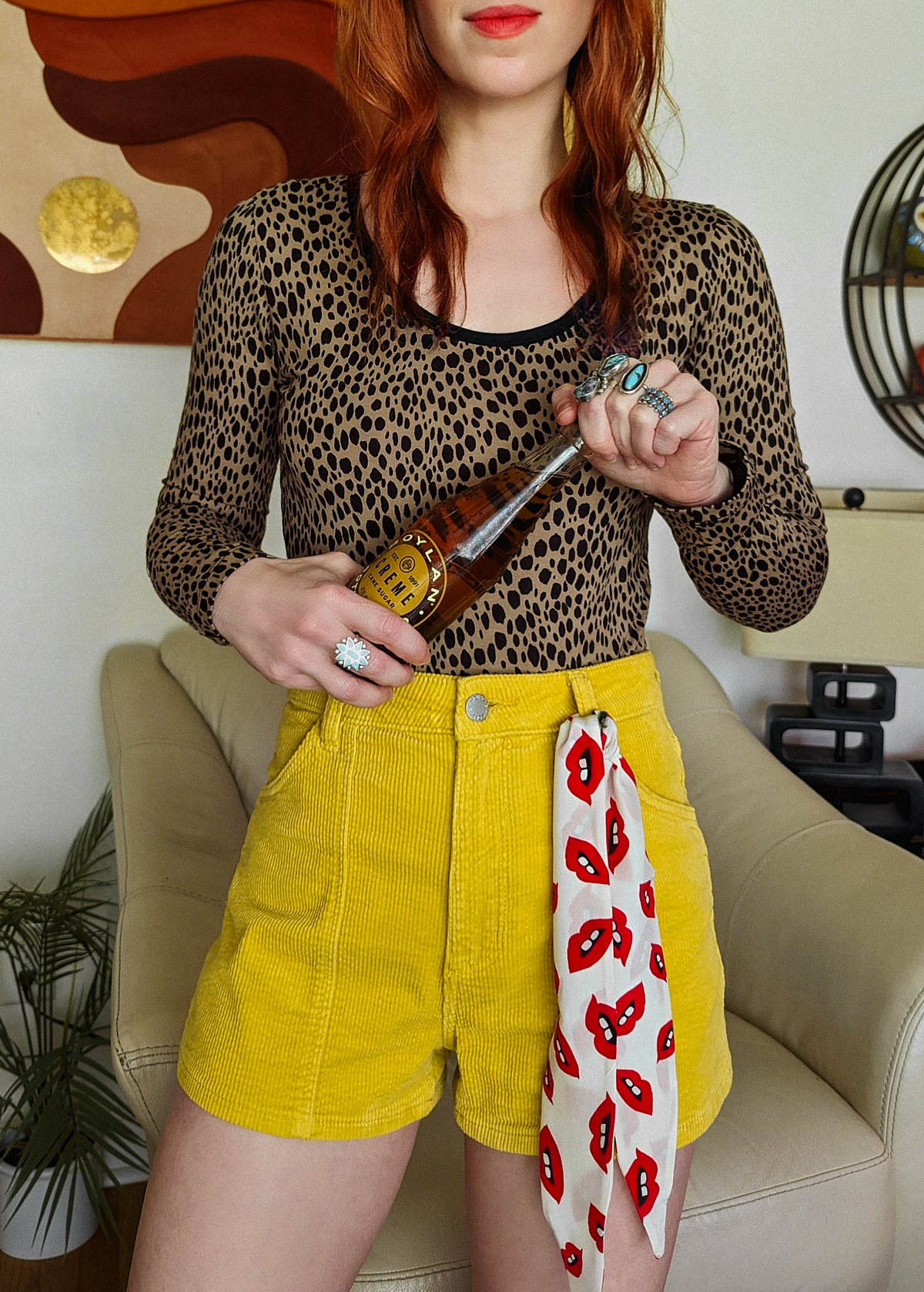 Gold Yellow Stretch Corduroy Dusters Shorts with high rise waist by Rolla's Jeans