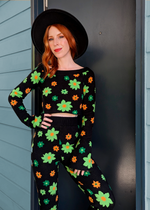 Midnight Garden Bell Sleeve Knit Crop Top