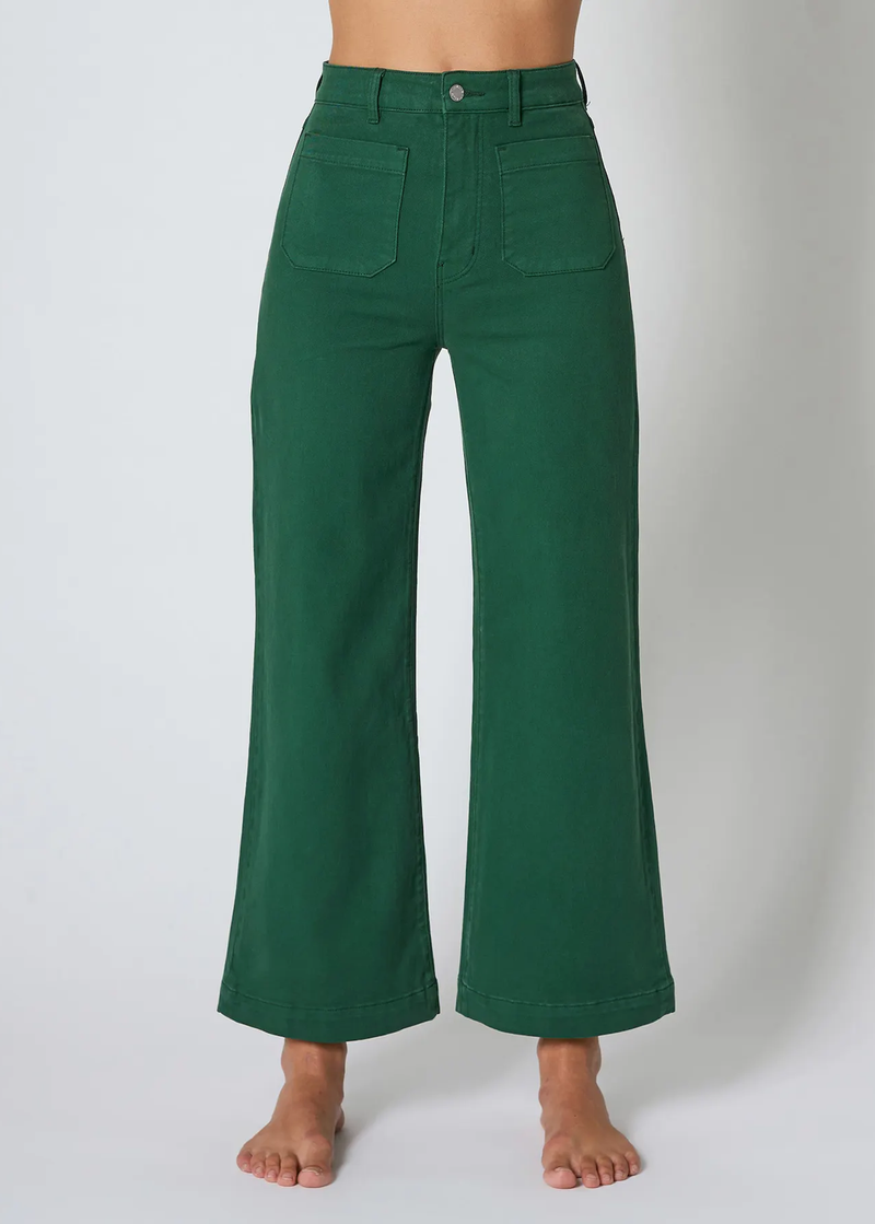 Basil Green Stretch Sailor Jean <br> <i> ankle length </i>