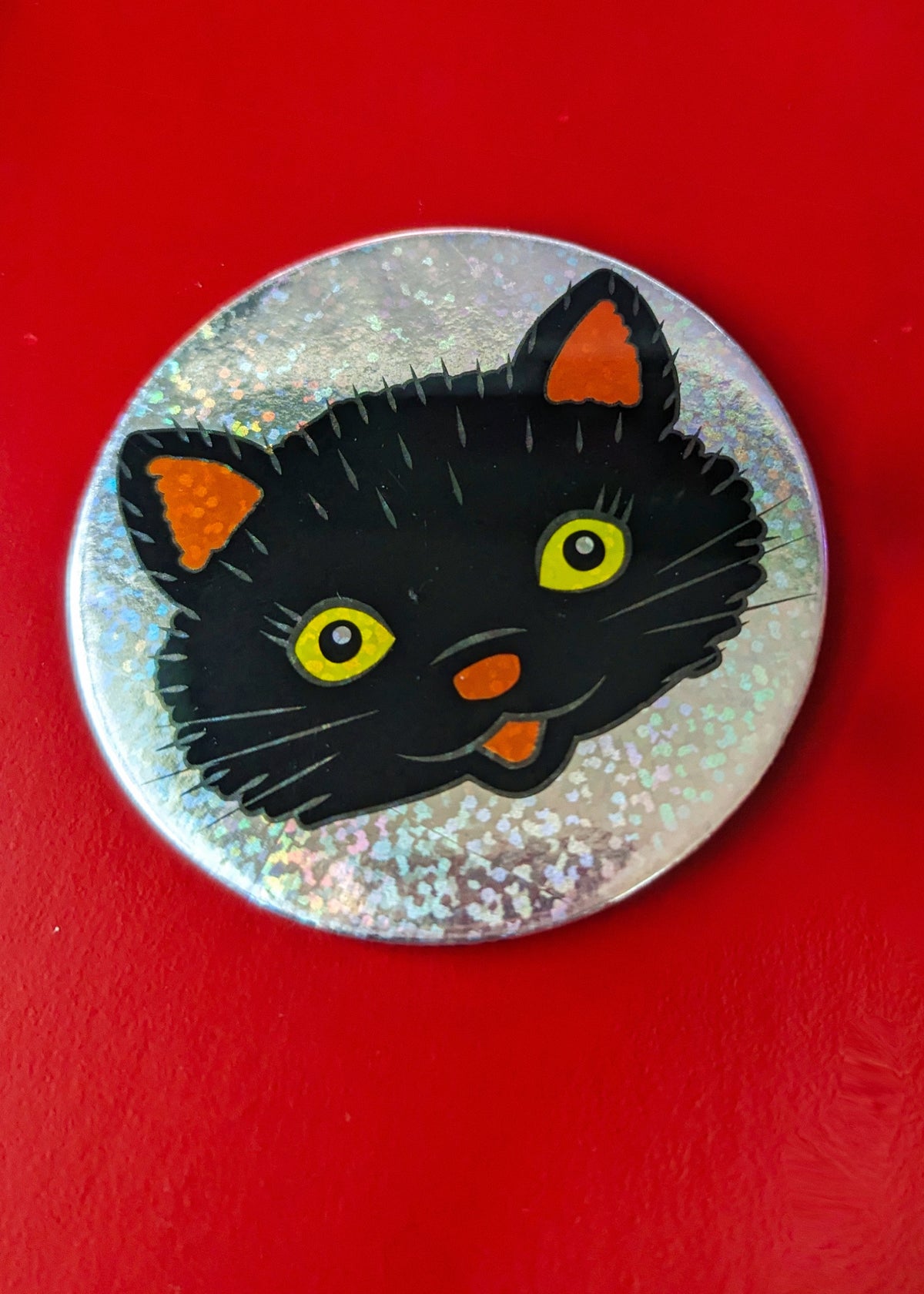 Black Cat Silver Glitter Mini Pocket Mirror