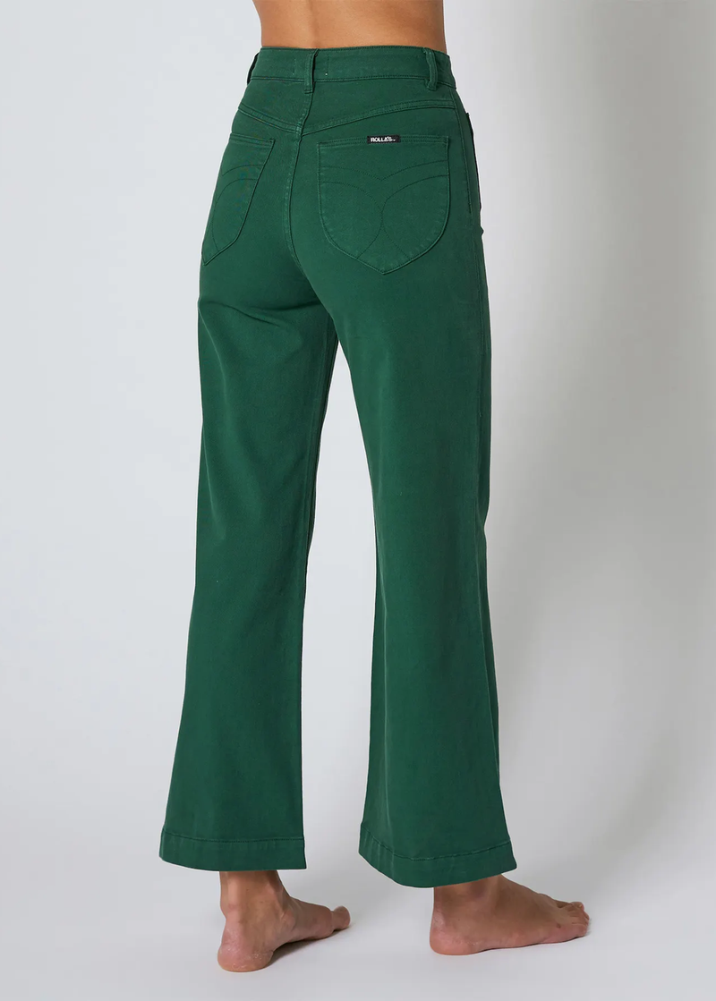 Basil Green Stretch Sailor Jean <br> <i> ankle length </i>