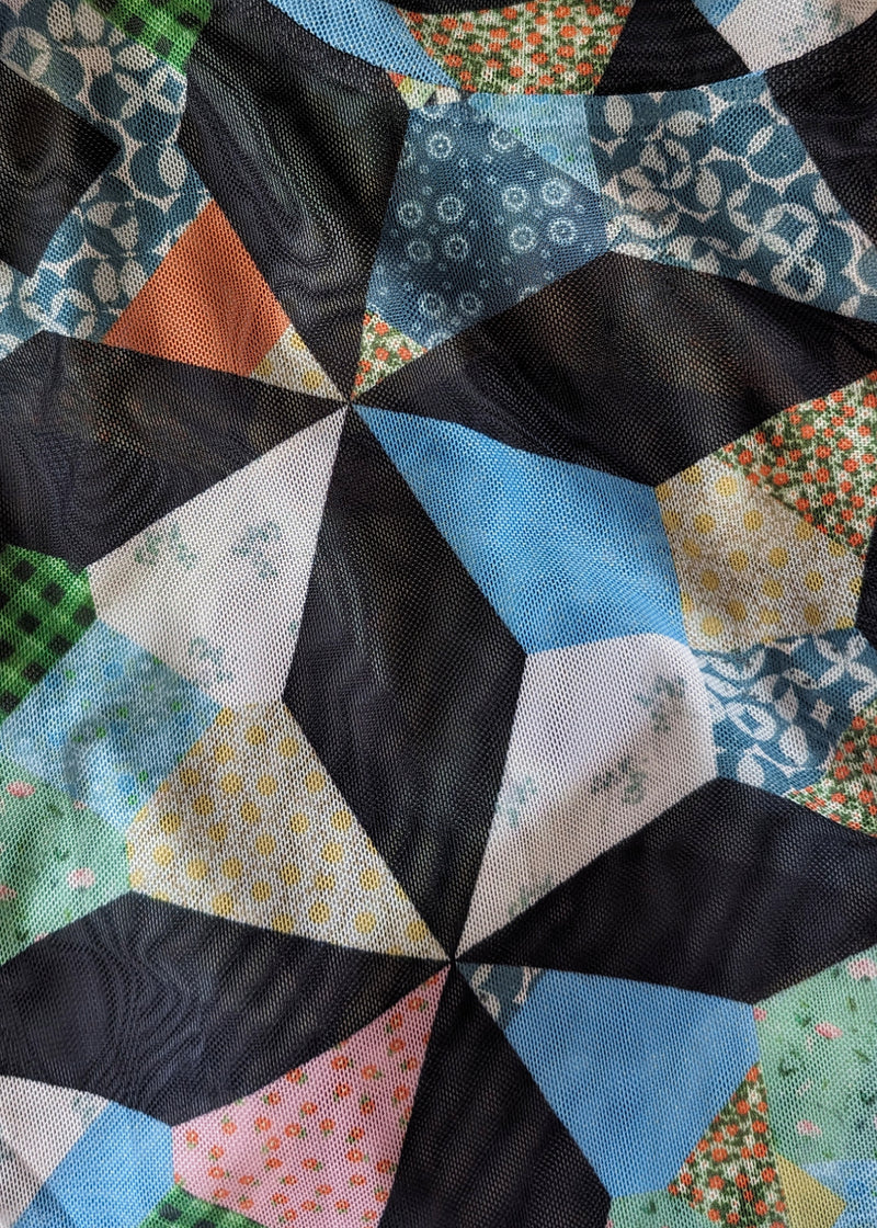 Star Quilt Mesh Mock Neck Top