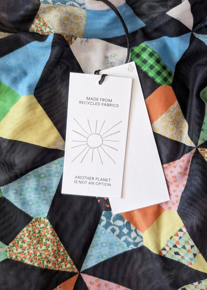 Star Quilt Mesh Mock Neck Top