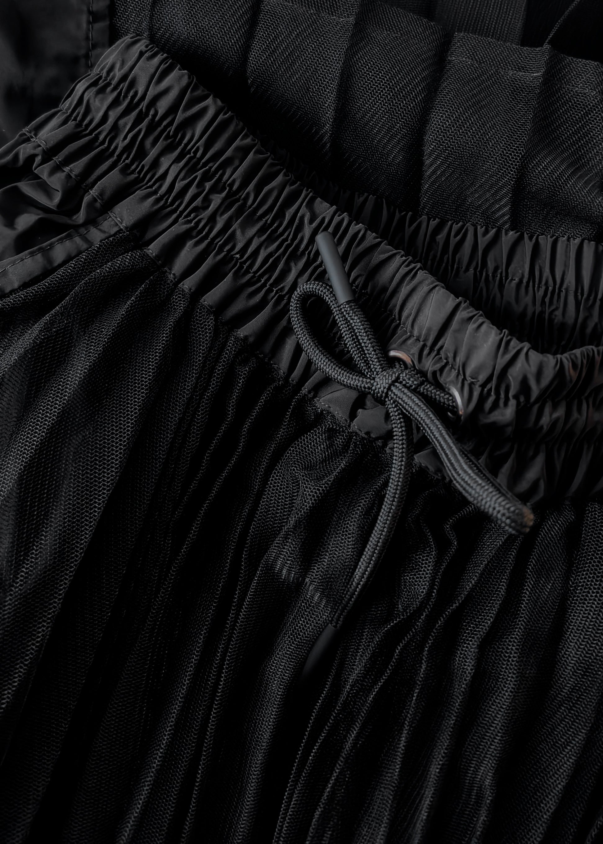 Black Pleated Mesh Cargo Midi Maxi Skirt Layering Piece by Esthe