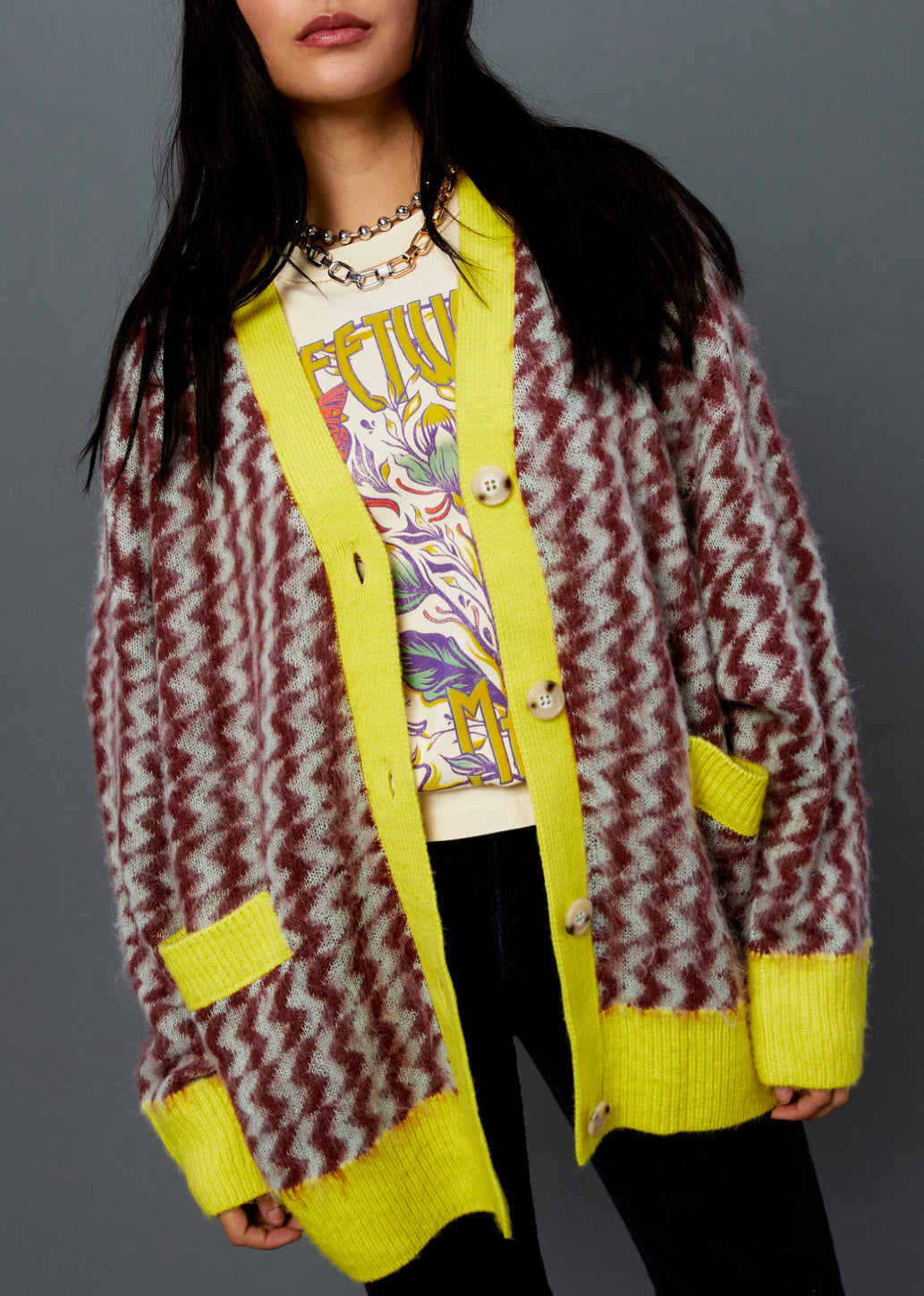 Mint Rust Zig Zag Oversized Cardigan Sweater by Daydreamer