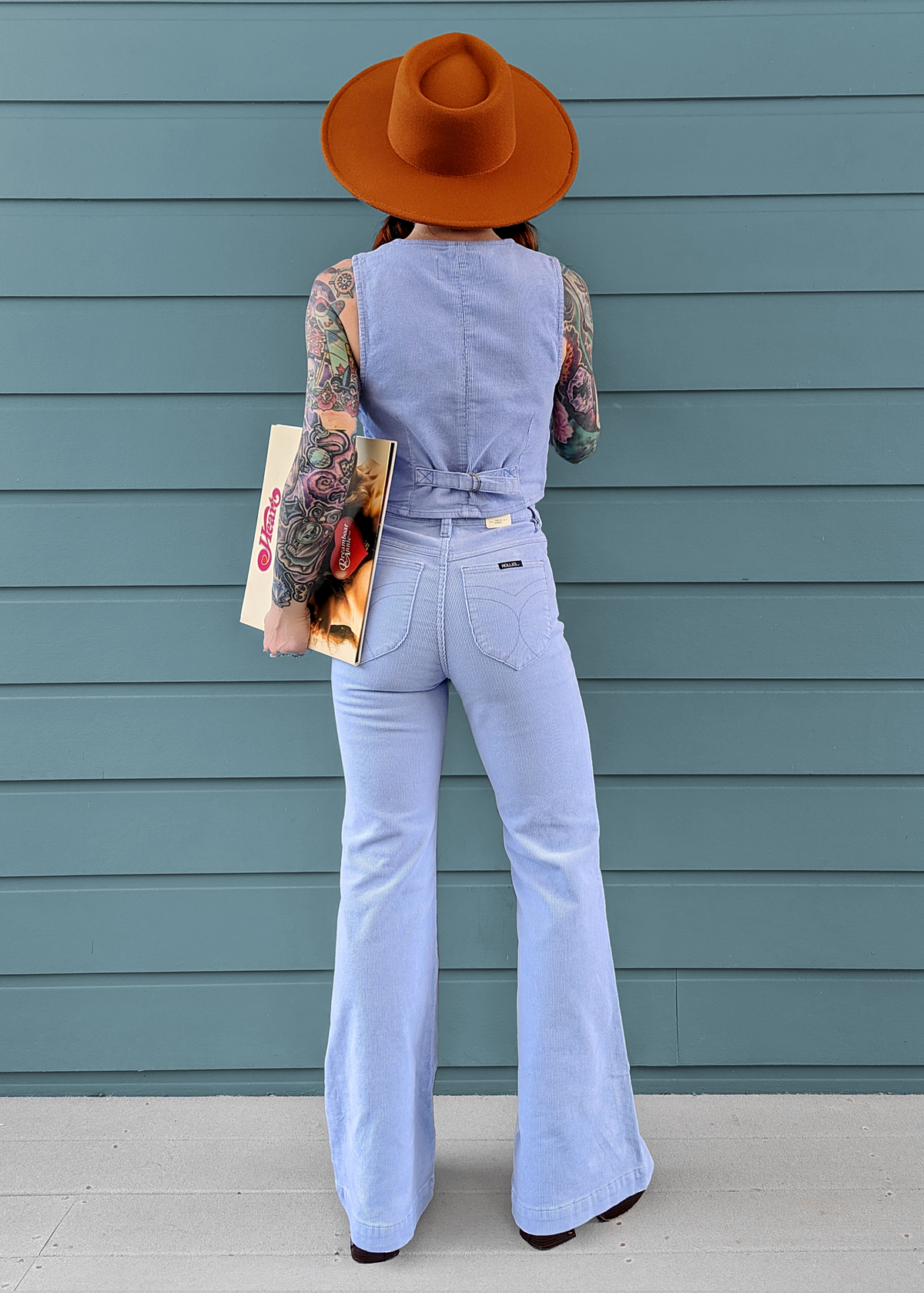 Rolla's Jeans Wisteria Blue Corduroy Flares. 70s inspired bell bottoms with a high rise waist, velvety thin wale corduroy, and a flare leg