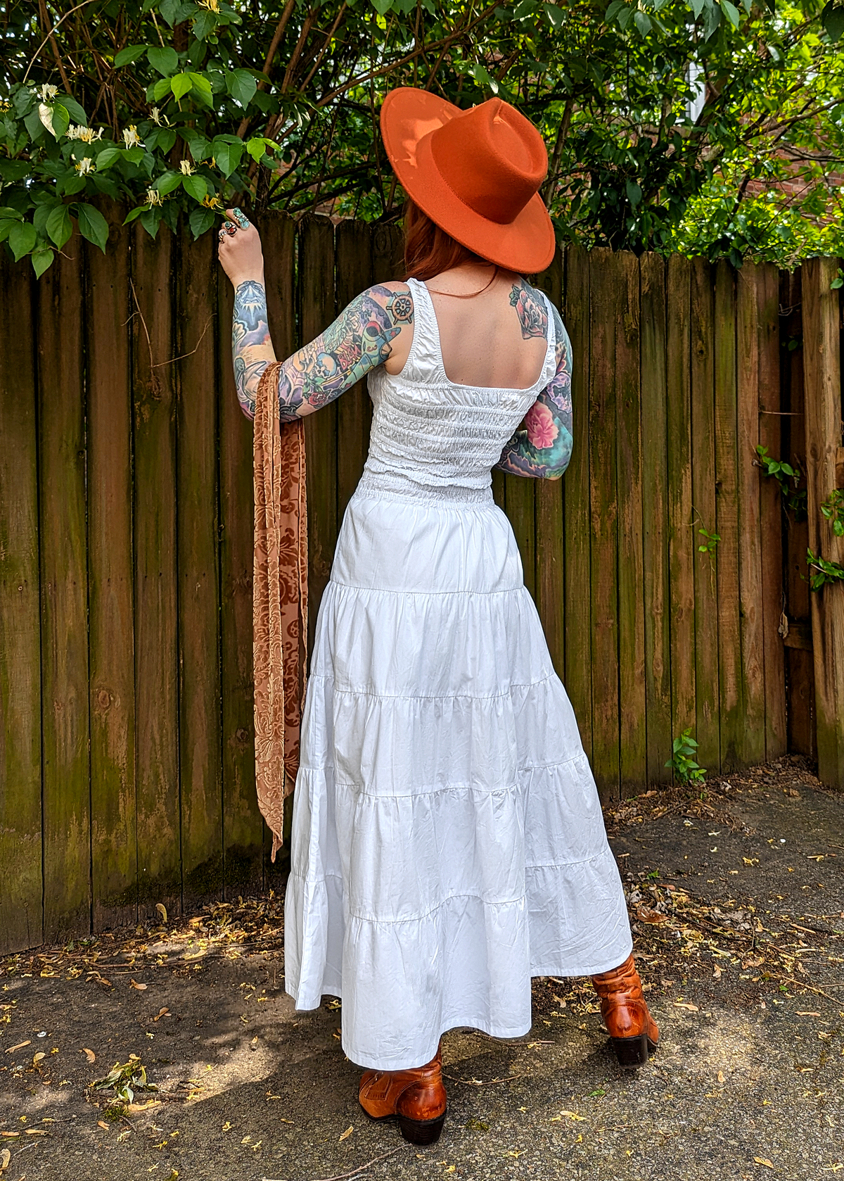 70s inspired dreamy prairie crisp white cotton smocked midi sundress with button front and tiered skirt by Motel Rocks