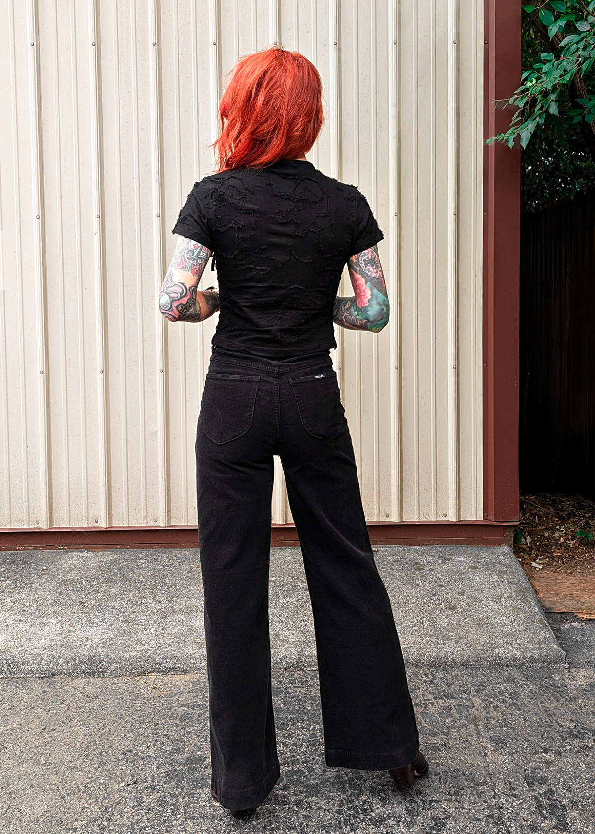★SATUR★ W Soft Corduroy Semi Flare Pants Black Ash Black Corduroy Sailor Flare Pants By Rolla's – Black Salt