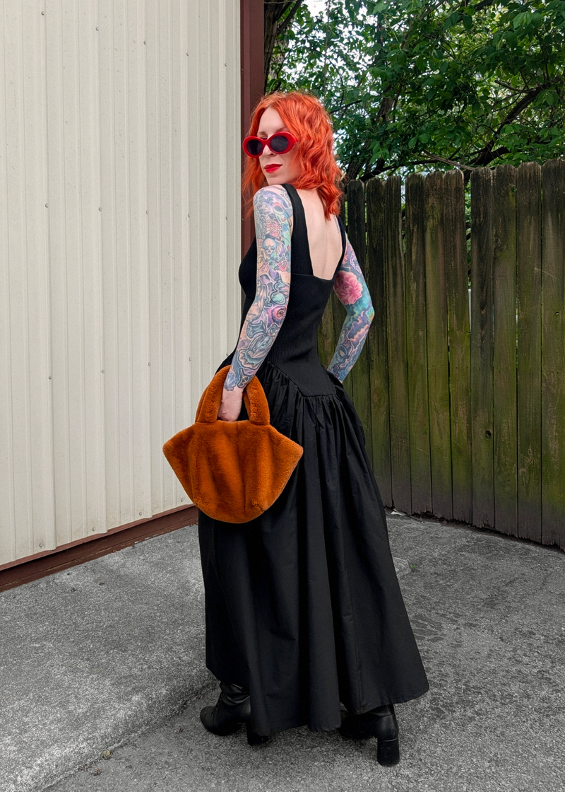 Black Twisted Cutout Rib Poplin Midi Maxi Dress by Esthe S