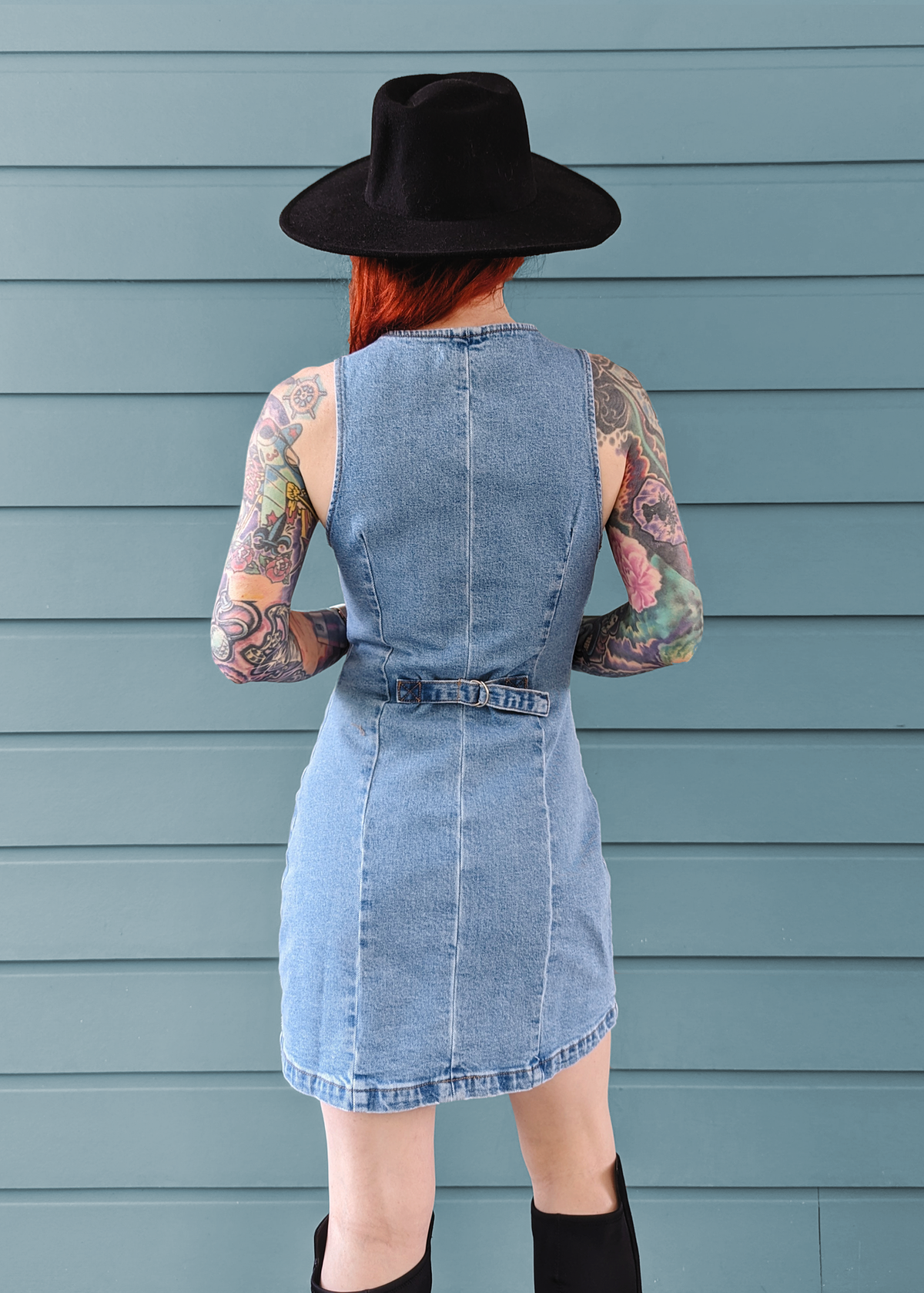 Mid Blue Denim 90s Inspired Mini Dress by Rolla's Black Salt Mid Blue Denim 90s Inspired Mini Dress by Rolla's Black Salt