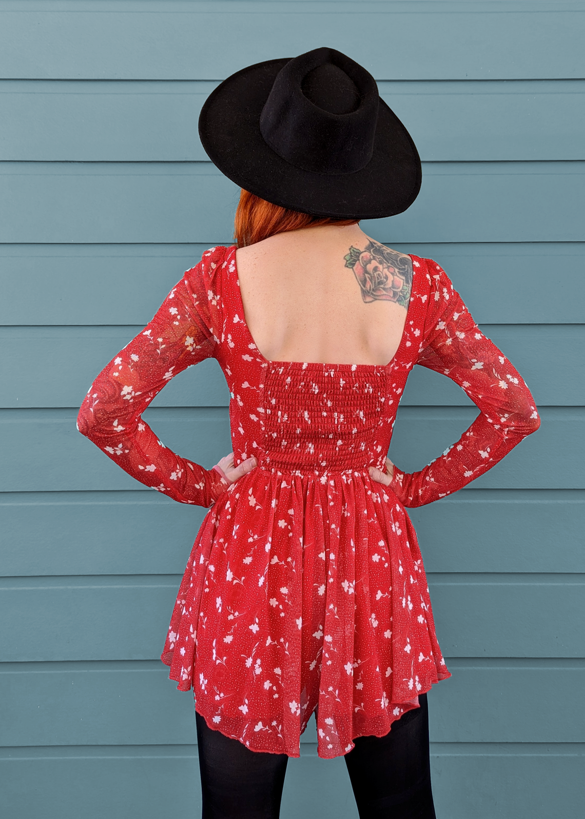 Slinky stretchy red and white floral long sleeve mesh jumpsuit playsuit romper by Glamorous UK