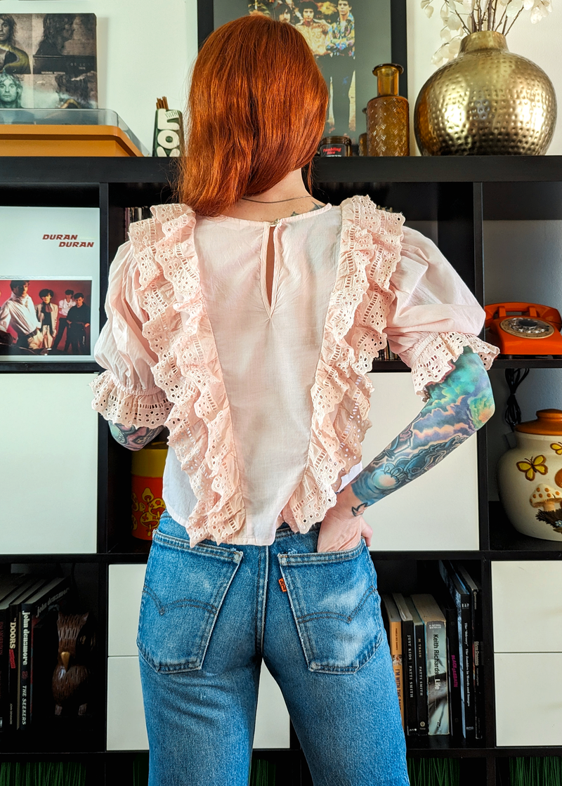 Rose Petals Puff Sleeve Eyelet Top