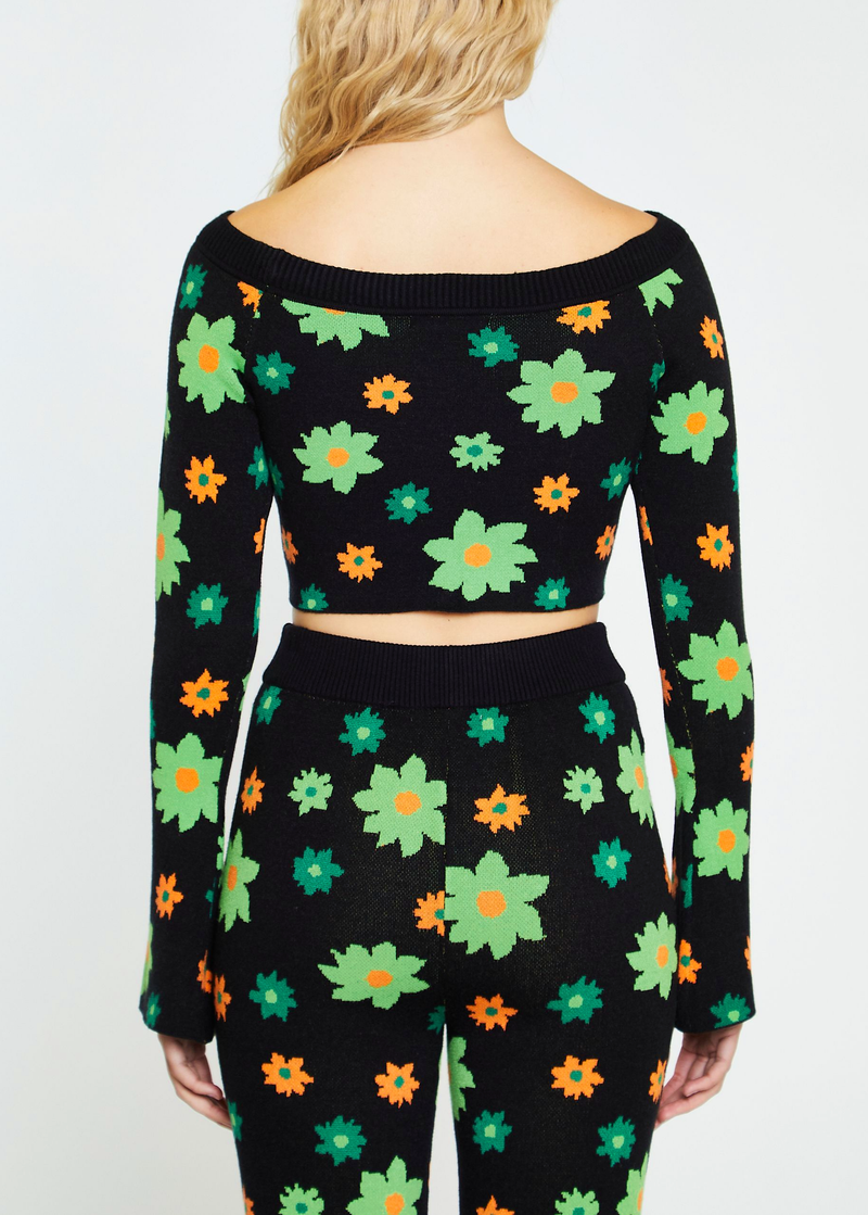 Midnight Garden Bell Sleeve Knit Crop Top