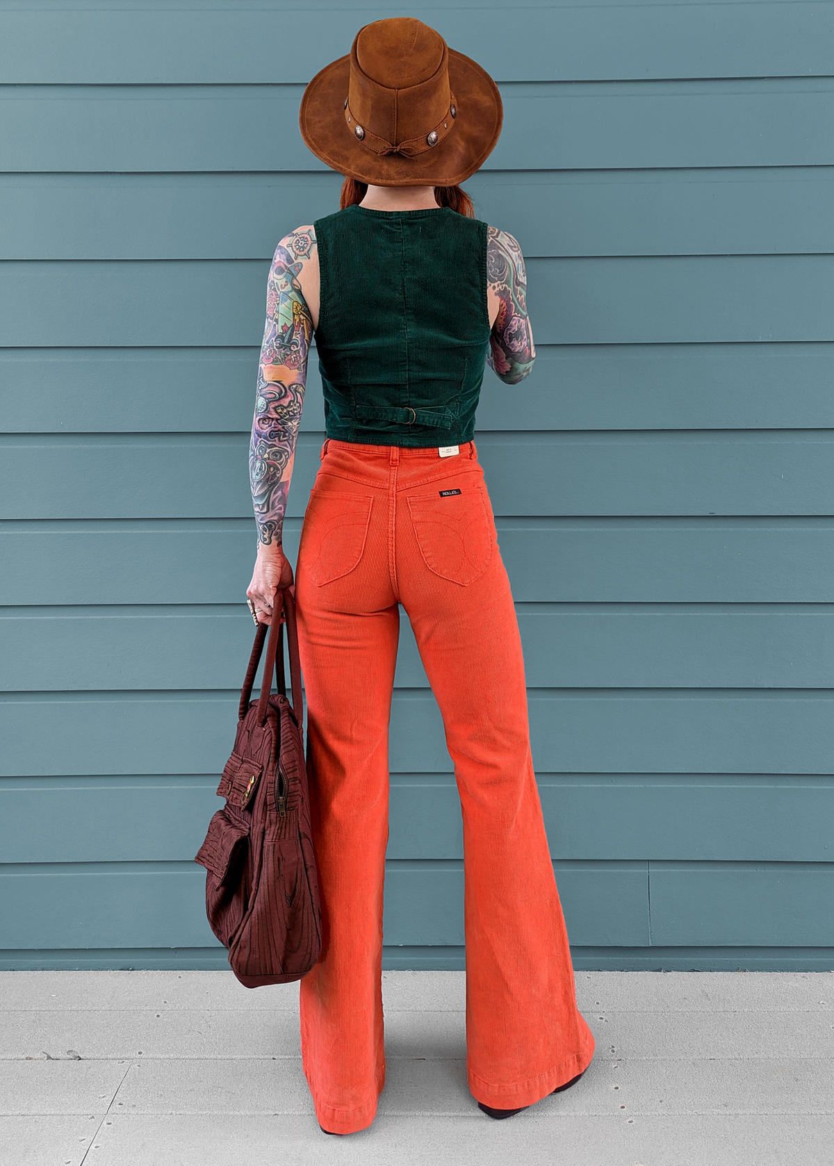 70s inspired Blood Orange Corduroy High Rise Waist Eastcoast Corduroy Flares by Rolla's Jeans