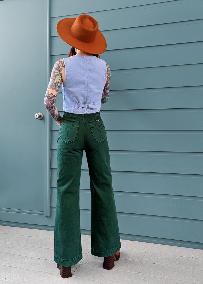 Basil Green Stretch Sailor Jean <br> <i> ankle length </i>