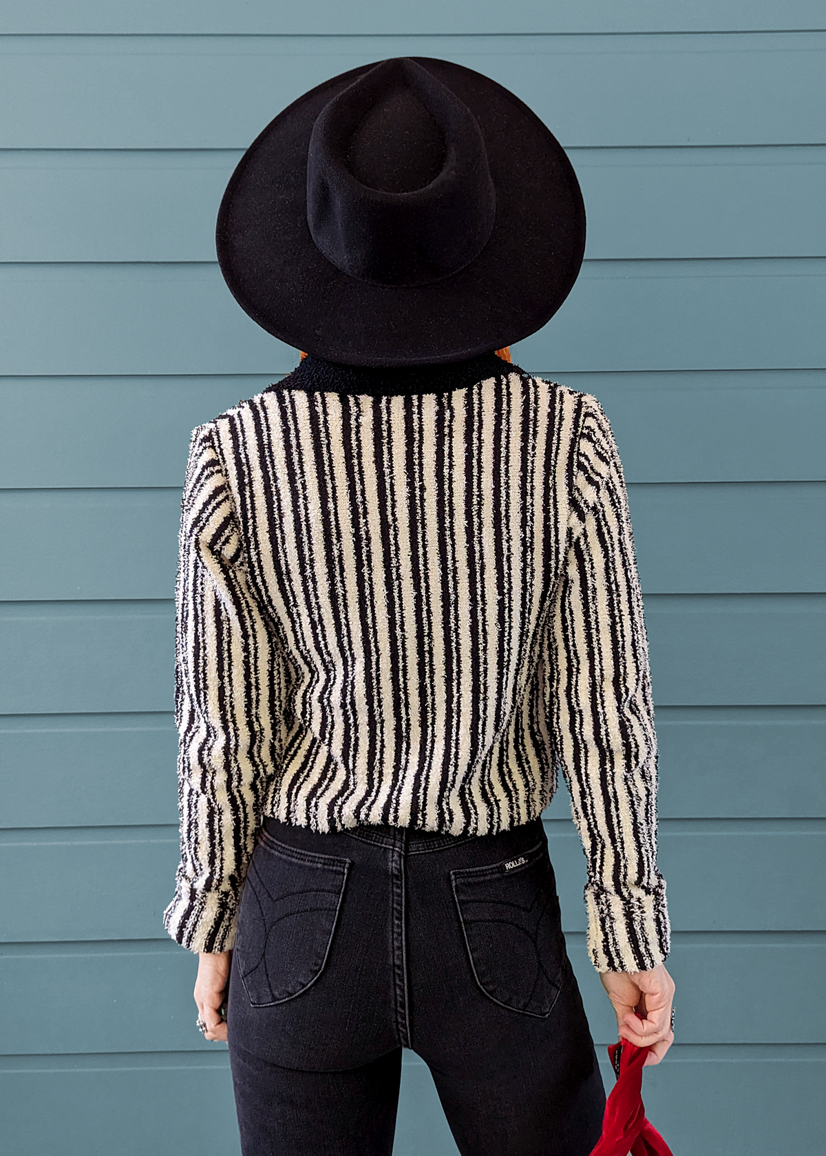 Black and Ivory Stripe Nubby Chenille Zip Cardigan with collar by Rationalle