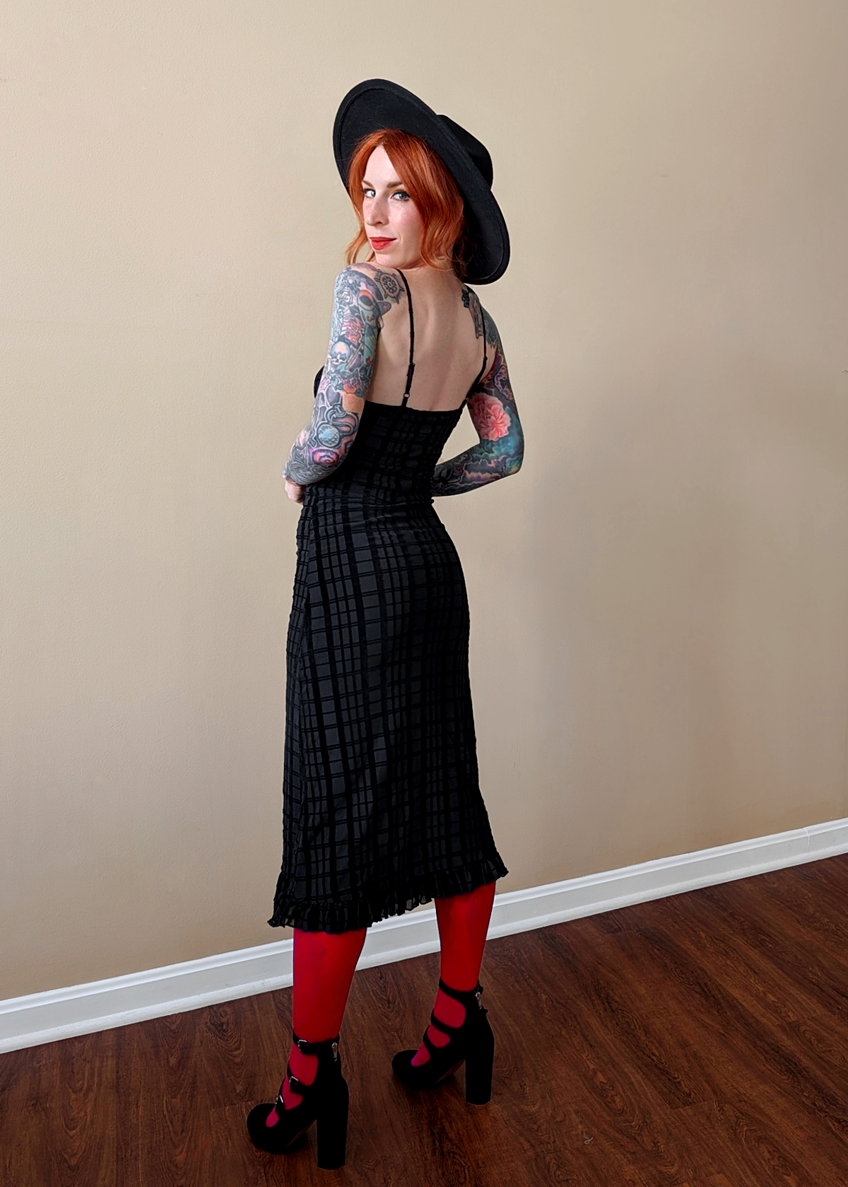 Mesh Black Check Flocked Midi Slip Dress by Motel Rocks – Black Salt Mesh Black Check Flocked Midi Slip Dress by Motel Rocks – Black Salt