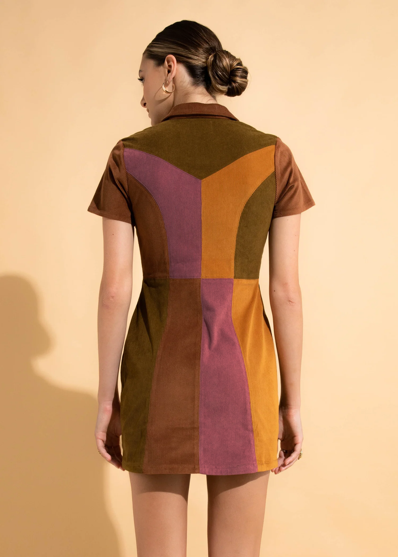 Dawn Patchwork Corduroy Bambi Mini Dress