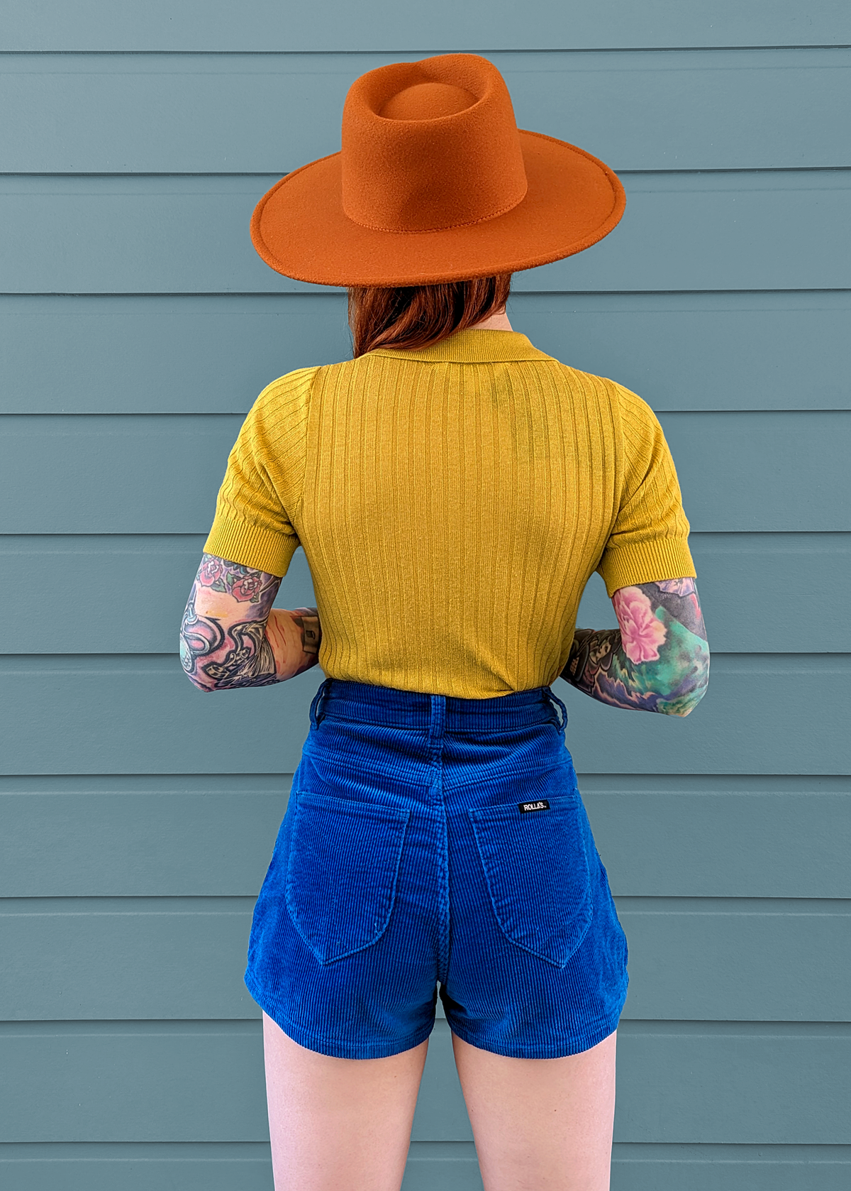 70s inspired electric blue corduroy Dusters shorts with high rise waist by Rolla's Jeans