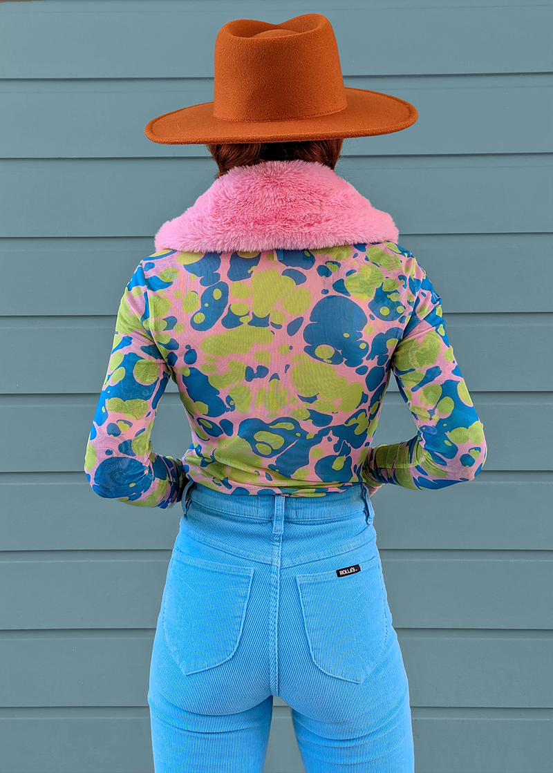 Lava Lamp Mesh + Faux Fur Top
