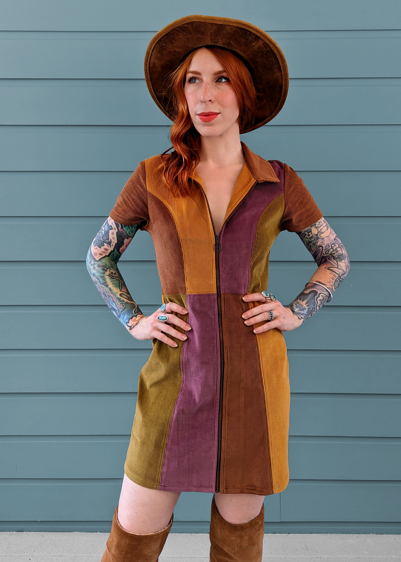 Dawn Patchwork Corduroy Bambi Mini Dress