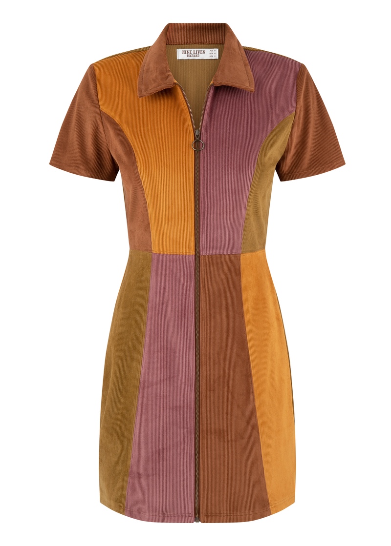 Dawn Patchwork Corduroy Bambi Mini Dress