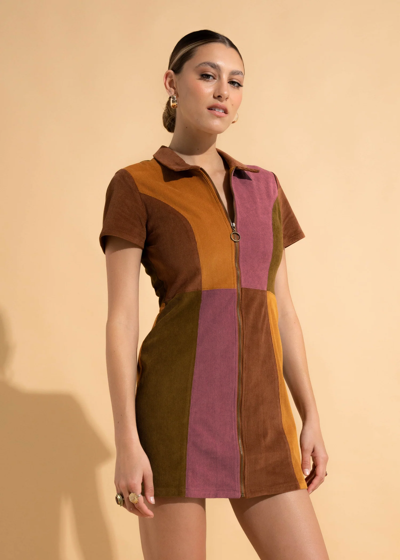 Dawn Patchwork Corduroy Bambi Mini Dress