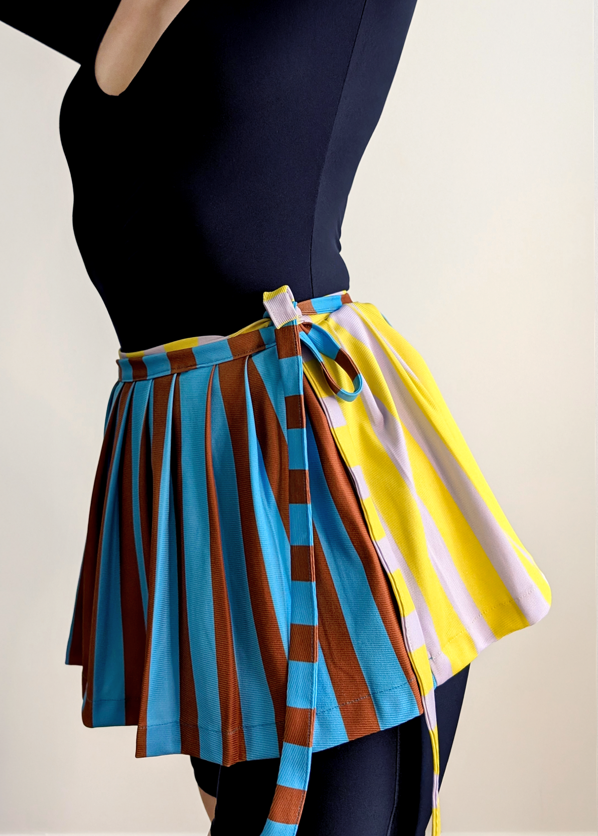Equilibrio Stripe Mini Belt Wrap Skirt