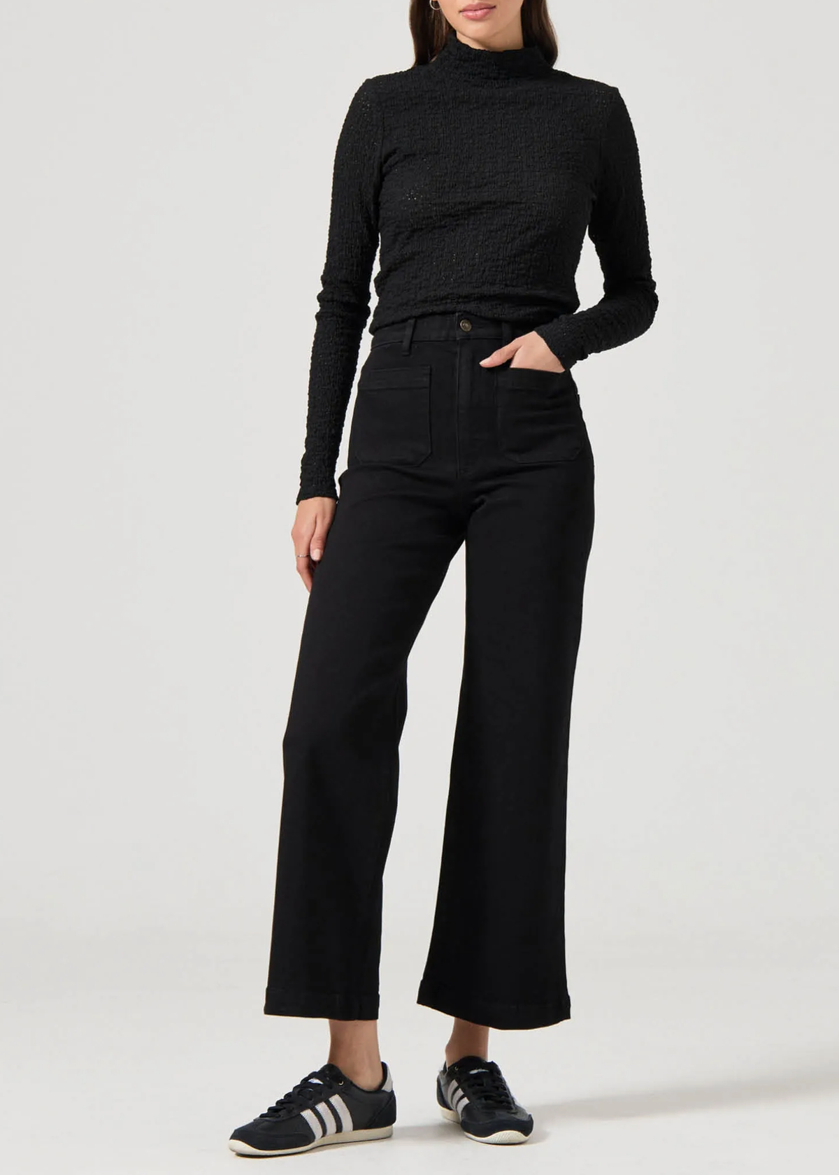 Black Rinse Stretch Denim Sailor Jean <br><i> ankle length </i>