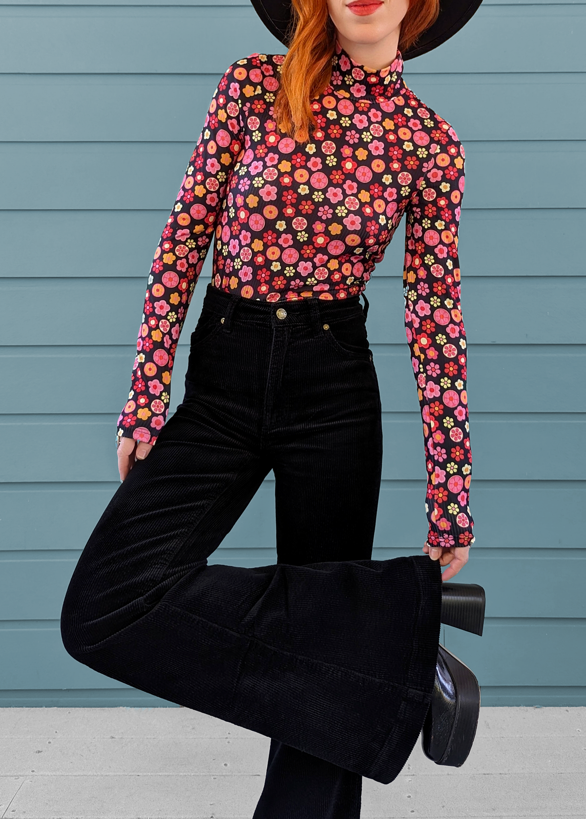 Rolla's Jeans Black Velvet Corduroy Eastcoast Flares: 70s inspired bell bottoms with a high rise waist, wide wale corduroy and a flare leg.