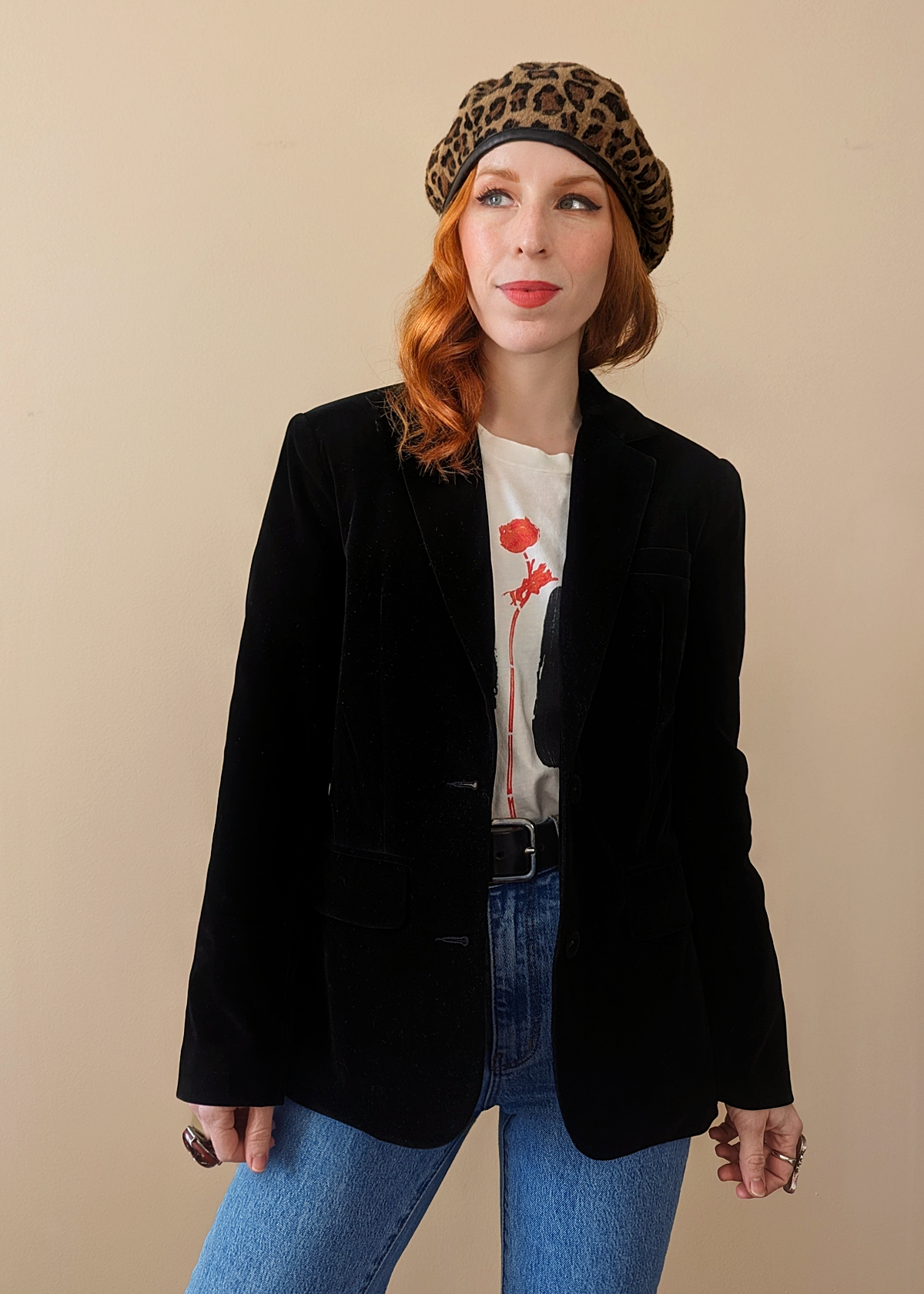 Rolla's Jeans Classic Black Velvet Blazer with padded shoulders and velvet covered buttons