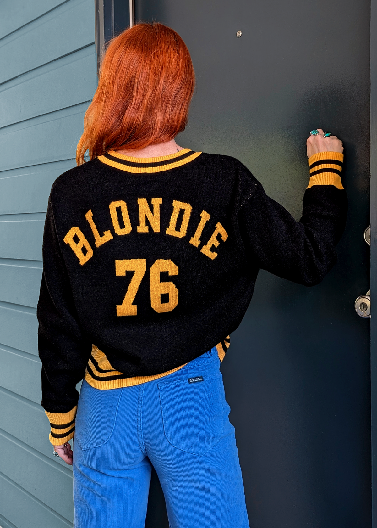 Daydreamer LA Vultures Blondie '76 oversized knit sweater in black and yellow gold 