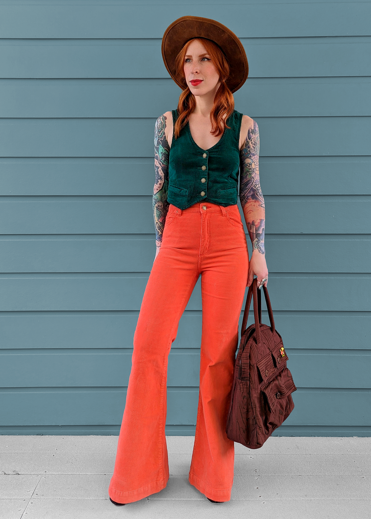 70s inspired Blood Orange Corduroy High Rise Waist Eastcoast Corduroy Flares by Rolla's Jeans